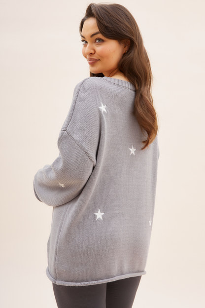 O&F Love Embroidered Jumper - Grey