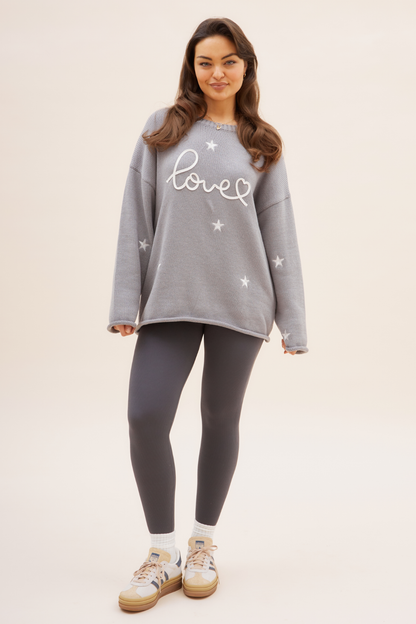 O&F Love Embroidered Jumper - Grey