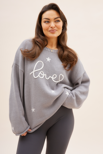 O&F Love Embroidered Jumper - Grey