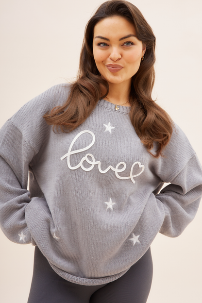 O&F Love Embroidered Jumper - Grey