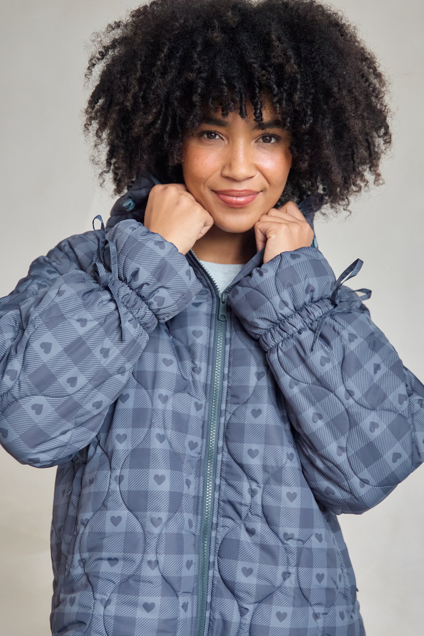 O&F Heart Check Puffer Coat