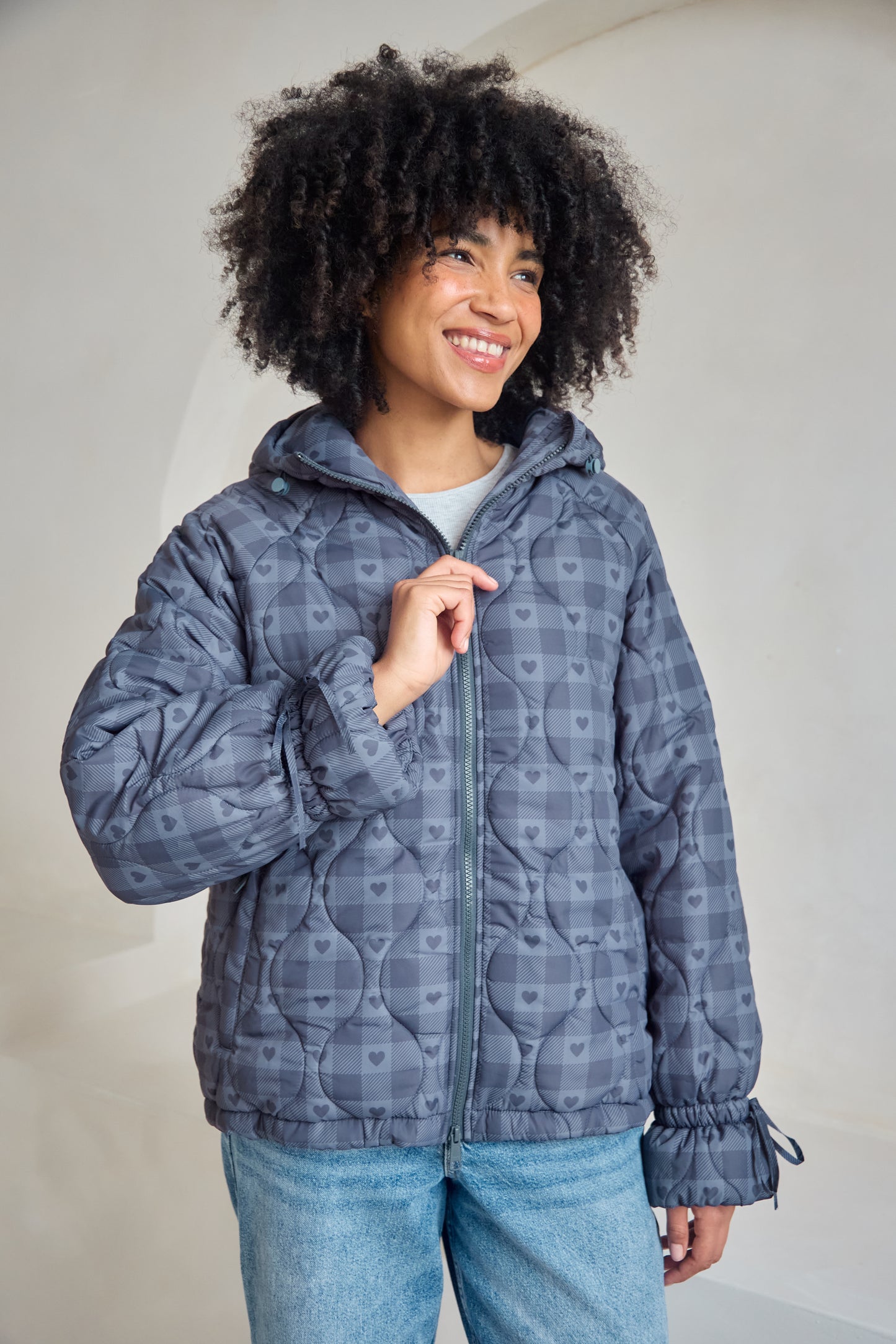 O&F Heart Check Puffer Coat