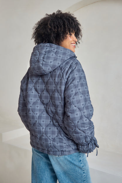 O&F Heart Check Puffer Coat