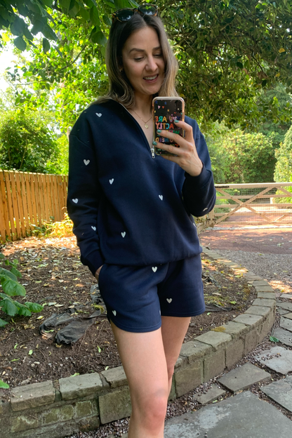 O&F Heart Embroidered Shorts - Navy