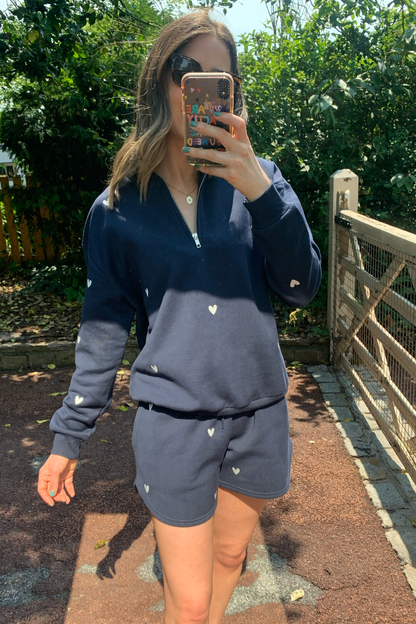 O&F Heart Embroidered Shorts - Navy