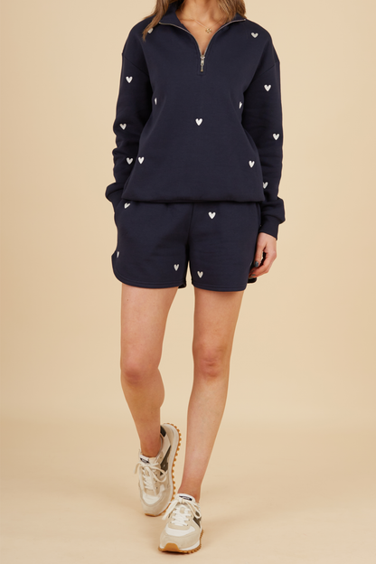 O&F Heart Embroidered Shorts - Navy