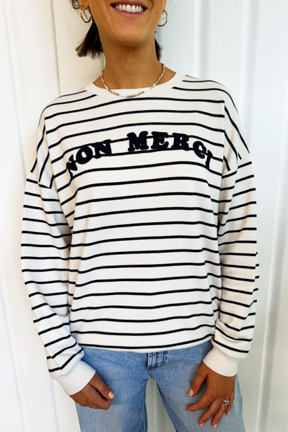 O&F Non Merci Stripe Sweatshirt
