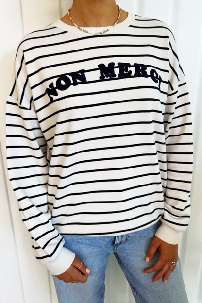 O&F Non Merci Stripe Sweatshirt