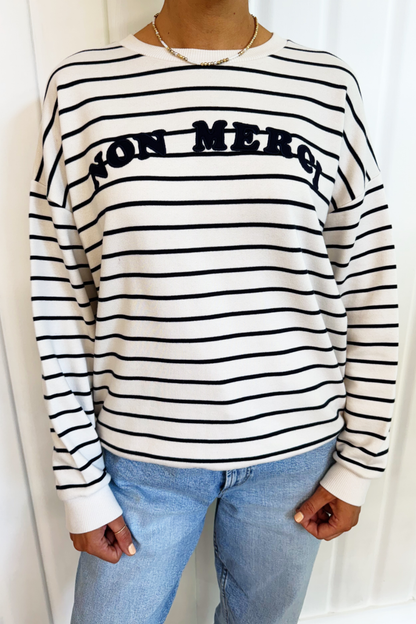 O&F Non Merci Stripe Sweatshirt