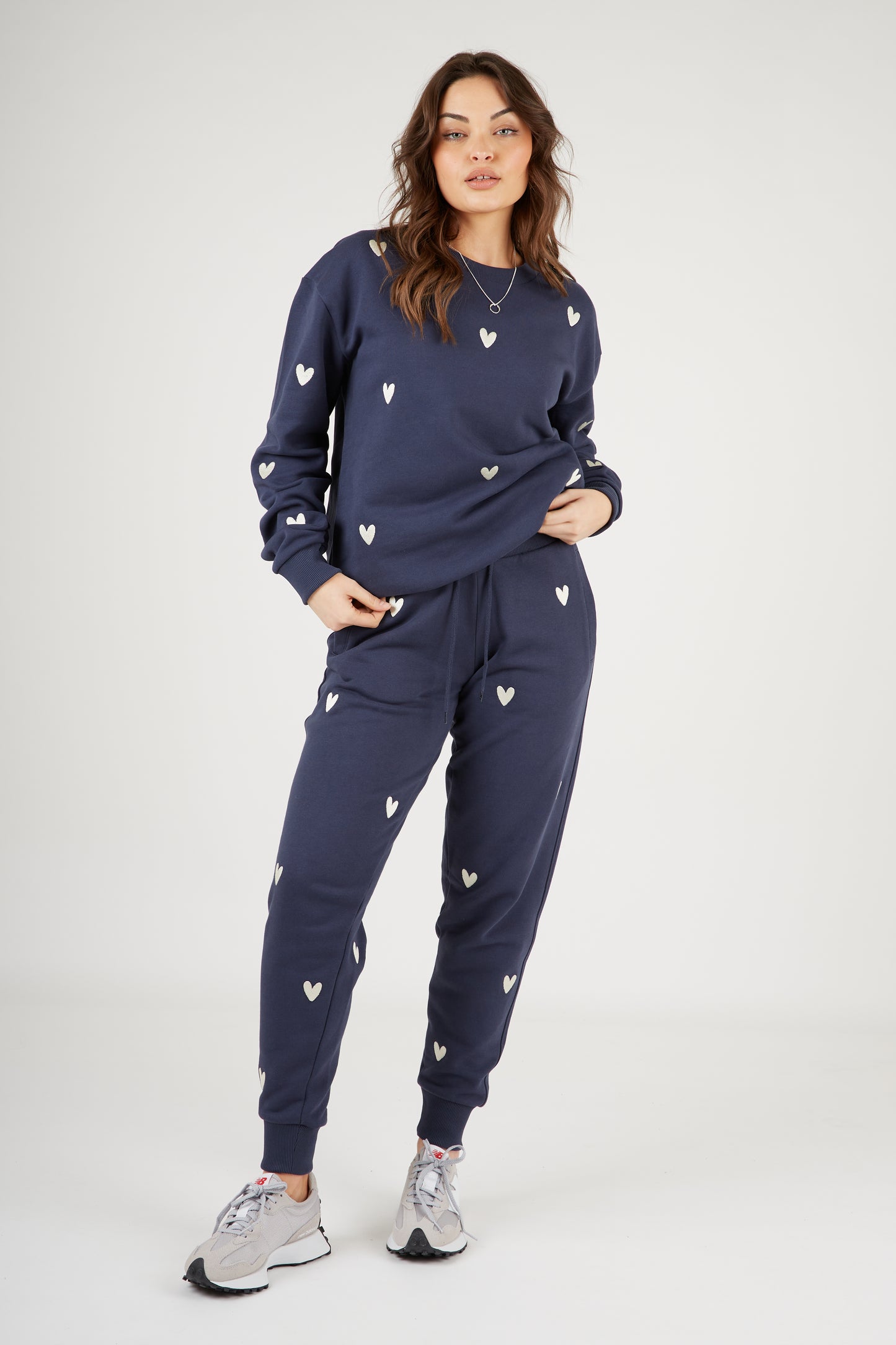 O&F Heart Embroidered Joggers - Navy