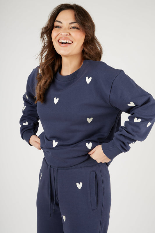 O&F Heart Embroidered Sweatshirt - Navy