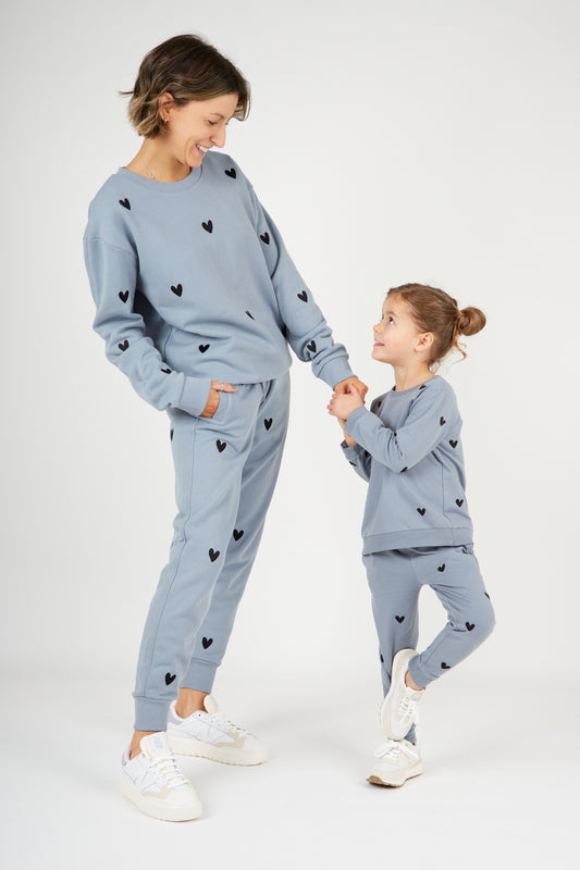 O&F Kids Heart Embroidered Joggers - Blue