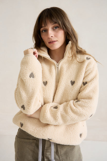 O&F Oat Heart Embroidered Borg Fleece