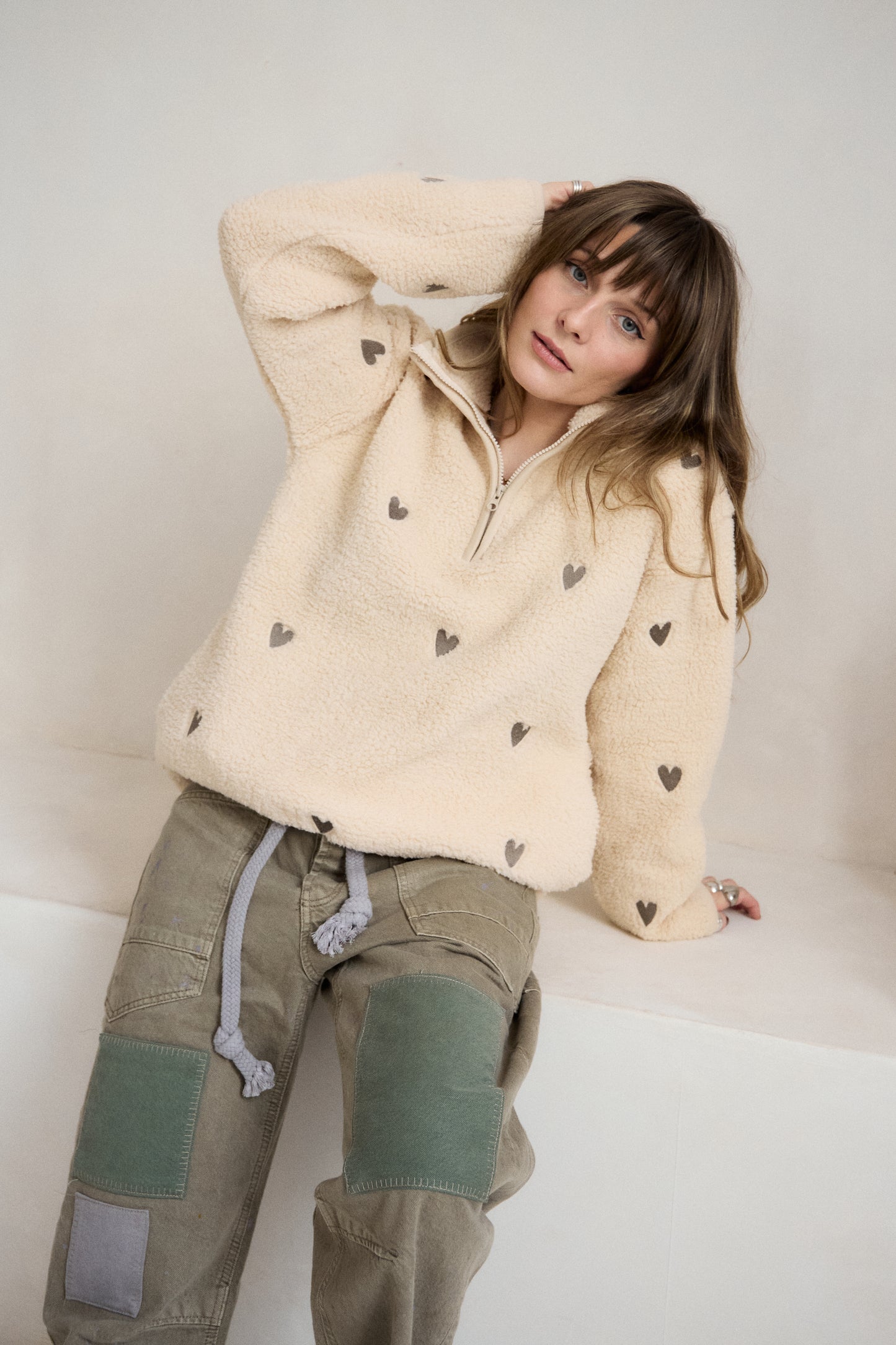 O&F Oat Heart Embroidered Borg Fleece