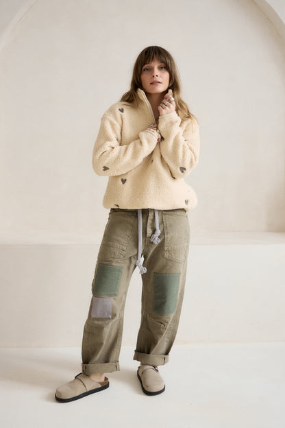 O&F Oat Heart Embroidered Borg Fleece