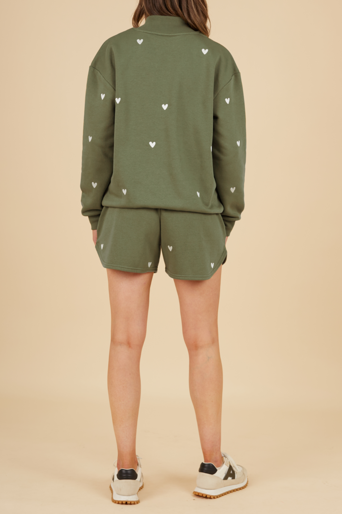 O&F Olive Heart Embroidered Shorts