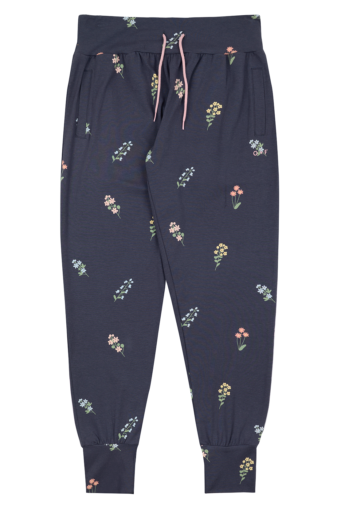 O&F Floral Print Stretch Joggers - Navy