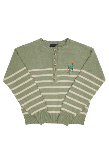 O&F Knitted Henley - Green