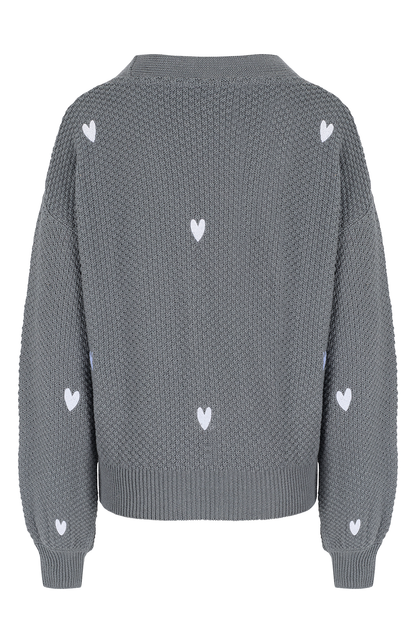 O&F Heart Embroidered Cardigan - Grey