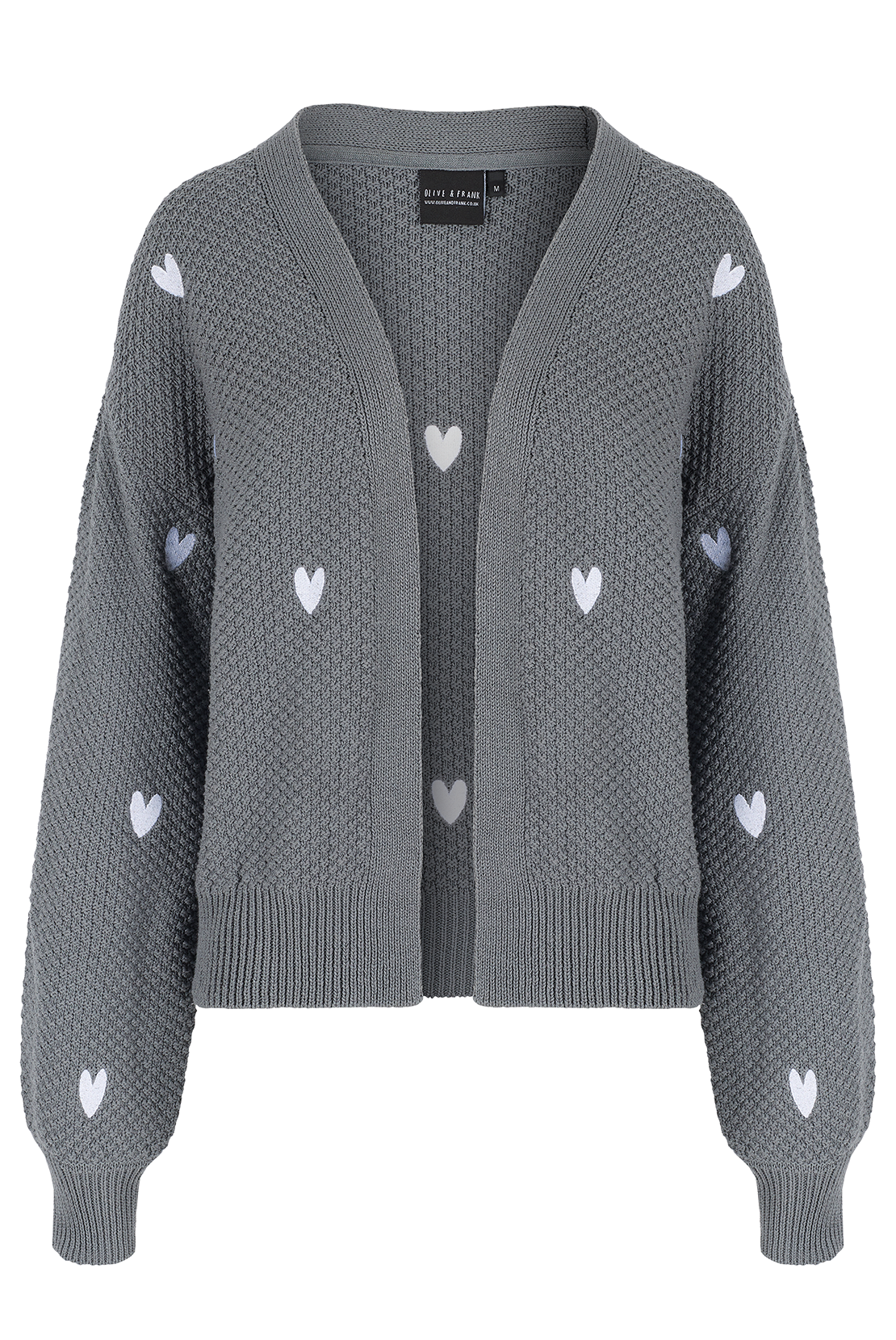 O&F Heart Embroidered Cardigan - Grey