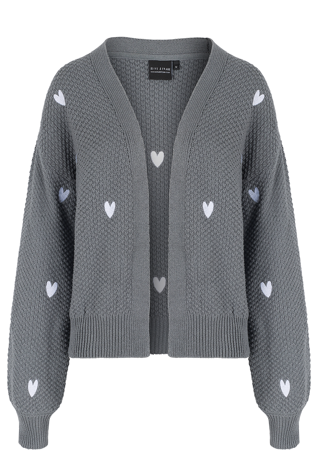 Sample: Grey Heart Embroidered Cardigan - 2XL