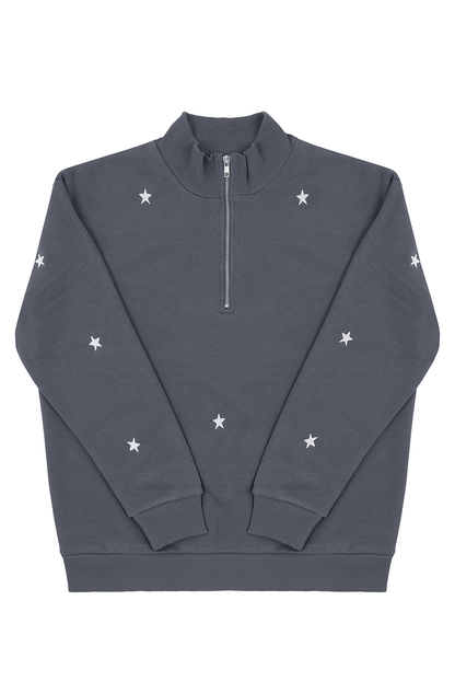 O&F Star Embroidered Quarter Zip Sweatshirt - Grey