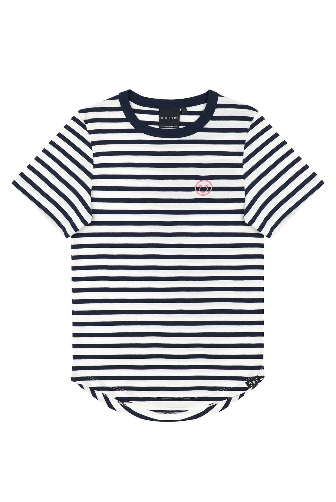 O&F Smiley Embroidered Short Sleeve Breton Tee