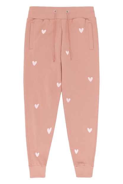 O&F Heart Embroidered Joggers -  Dusty Pink