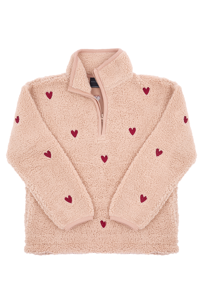 O&F Pink Heart Embroidered Borg Fleece