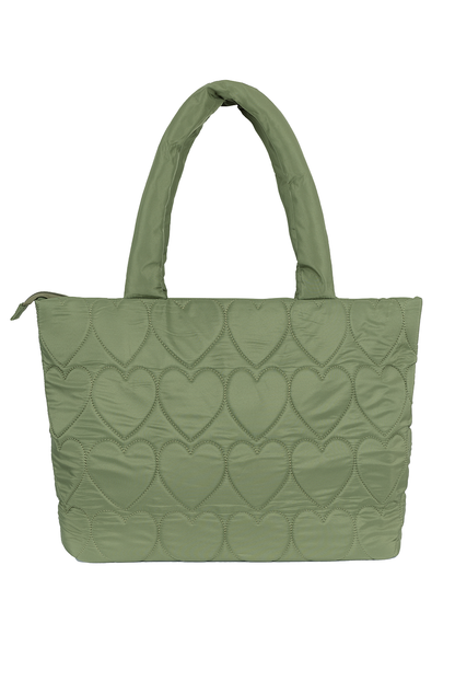 Quilted Heart Tote Bag - Olive Green