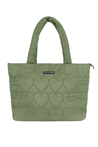Quilted Heart Tote Bag - Olive Green