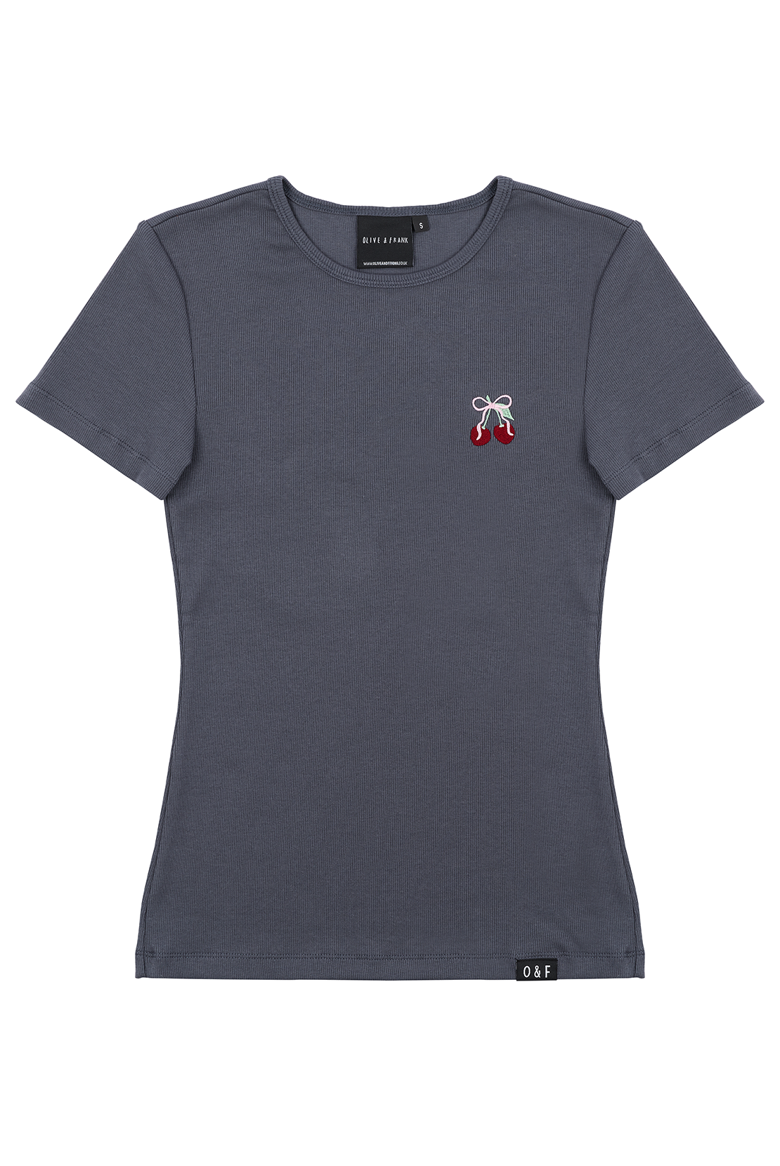 O&F Cherry Embroidered Rib Tee - Navy