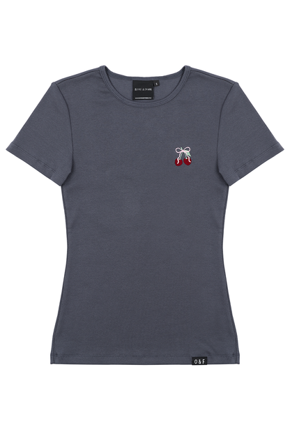 Sample - Cherry Embroidered Rib Tee -  Small and Medium