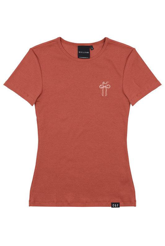 Sample: Bow Embroidered Rib Tee - Small