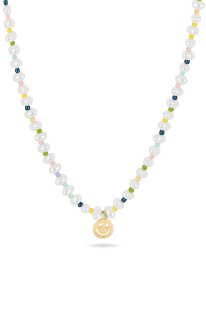 O&F Beaded Happy Face Pendant Necklace