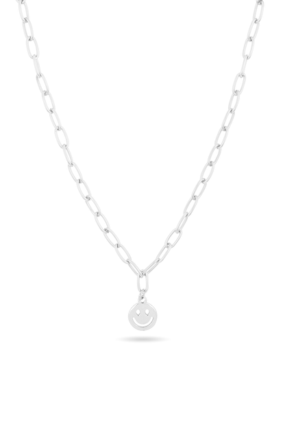 O&F Smiley Pendant Necklace  - Silver