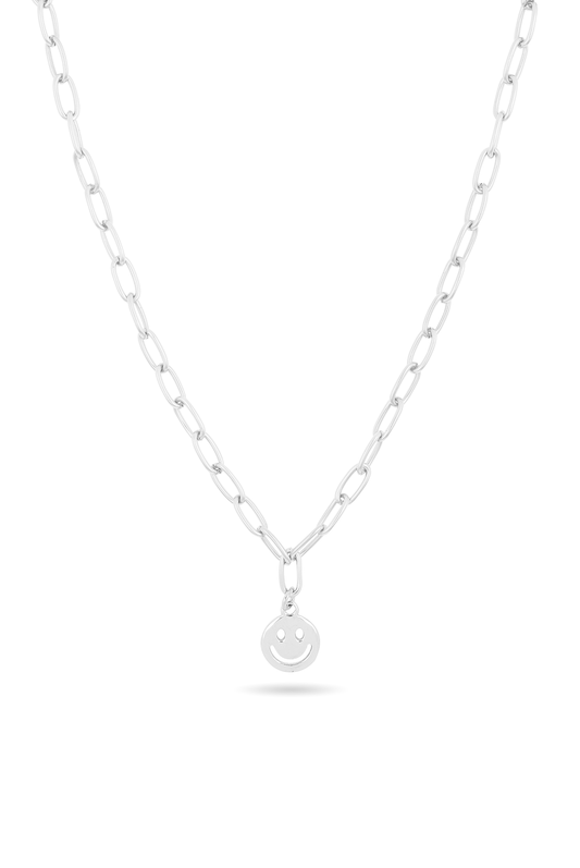 O&F Smiley Pendant Necklace  - Silver