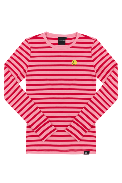 O&F Smiley Long Sleeve Rib Stripe Tee