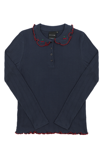 O&F Cherry Collar Long Sleeve Top