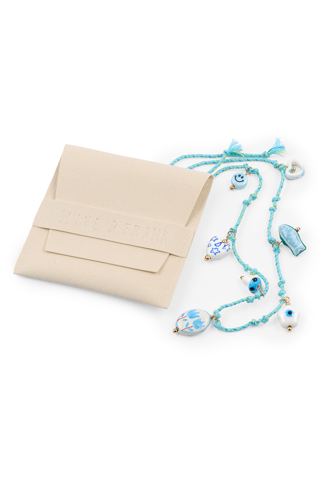 O&F Beaded Charm Cord Necklace - Blue