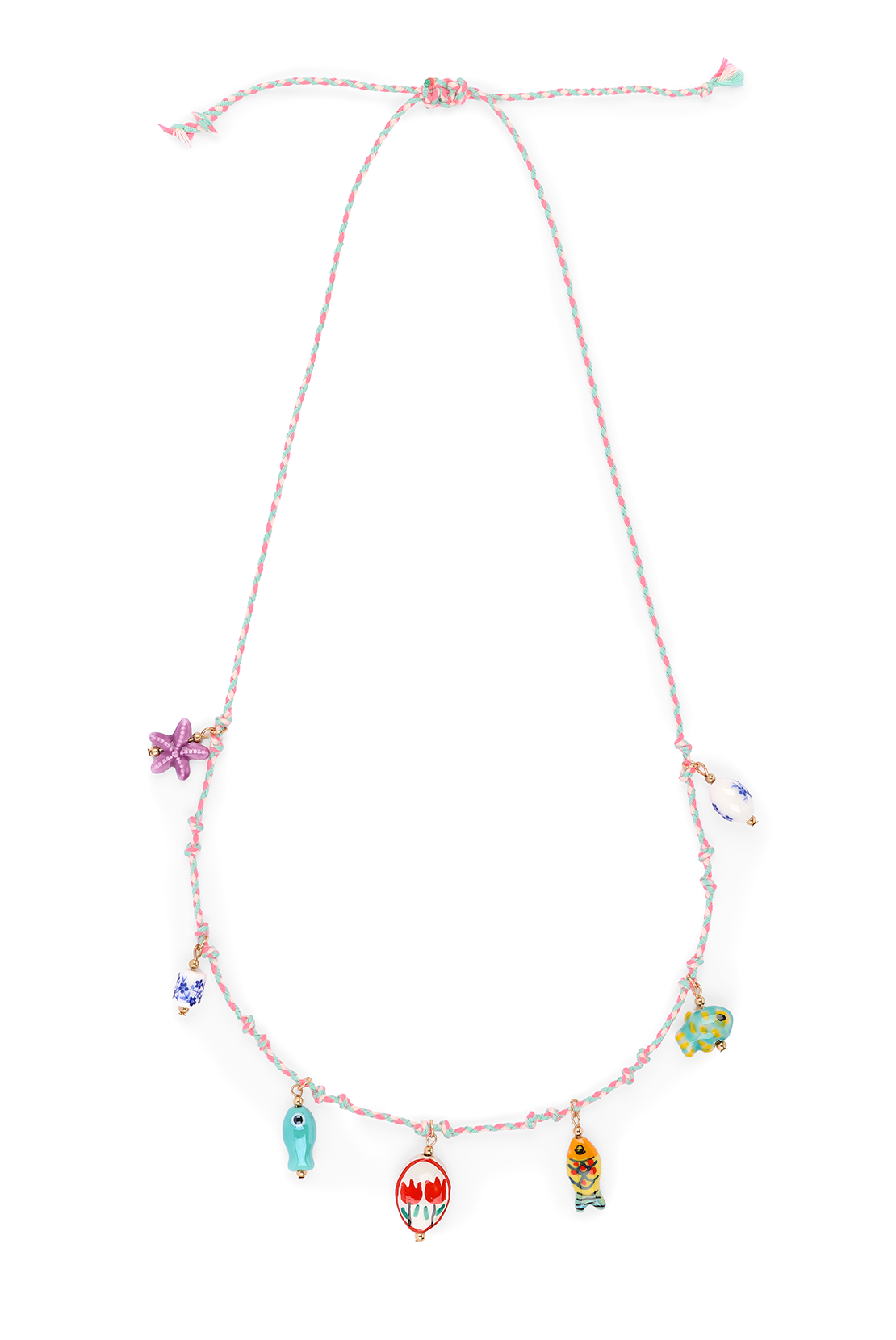 O&F Beaded Charm Cord Necklace - Pink