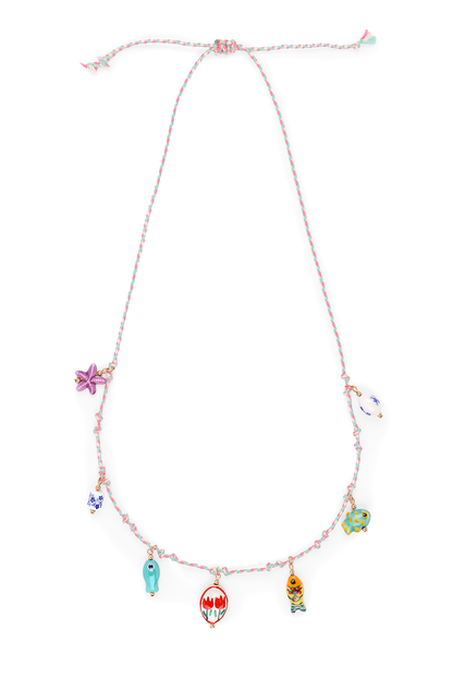O&F Beaded Charm Cord Necklace - Pink