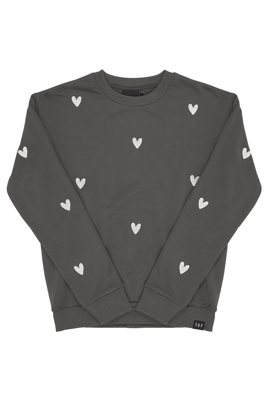 Sample: Heart Embroidered Sweatshirt - Asphalt - XS