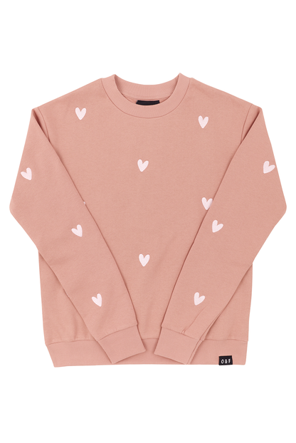 O&F Heart Embroidered Sweatshirt - Dusty Pink