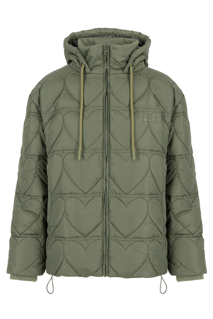 O&F Heart Quilted Coat - Khaki