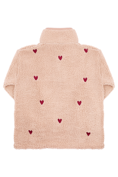 O&F Pink Heart Embroidered Borg Fleece