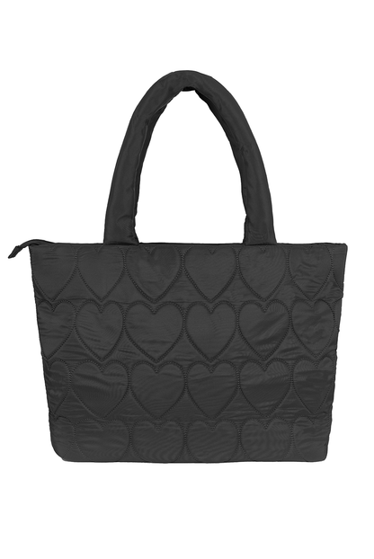 Quilted Heart Tote Bag - Black