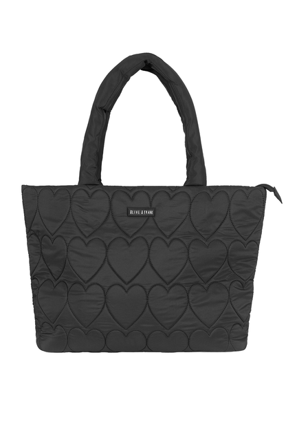 Quilted Heart Tote Bag - Black