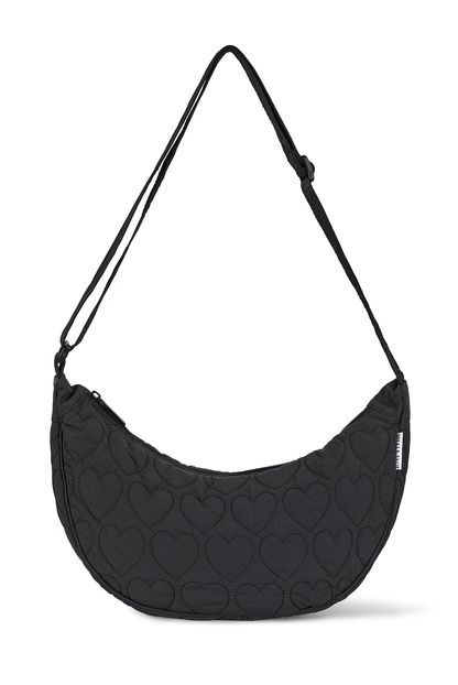 Heart Quilted Cross Body Bag -  Black
