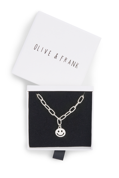 O&F Smiley Pendant Necklace  - Silver